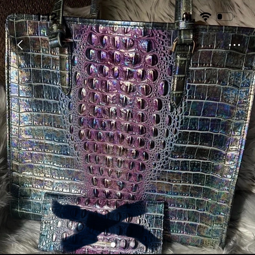 Brahmin Visionary Delphine Tia Iridescent Croc-Embossed Tote